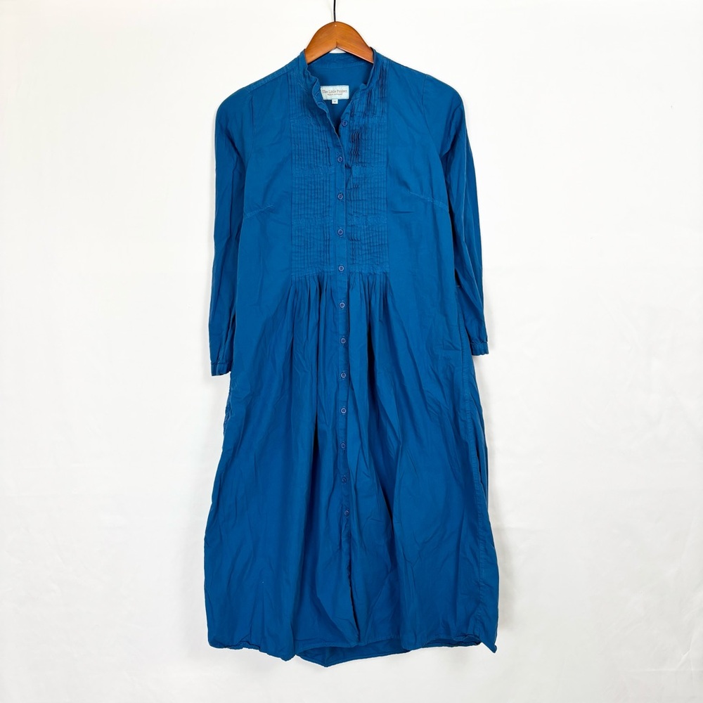 The Little Project Pleated‎ Prairie Midi Dress Blue Size M USA Button Up